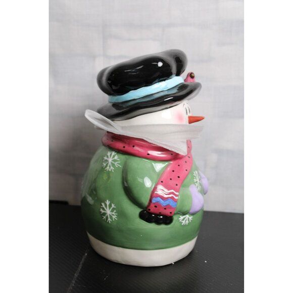 Colorful Eye Catching Ceramic Snowman Cookie Jar - Picture 7 of 10